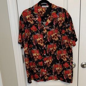 MISSLOOK Black and Red Skull Floral Shirt